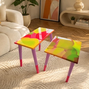 Modern Resin Side Table Set, Colorful Pop Art Dopamine Accent Furniture