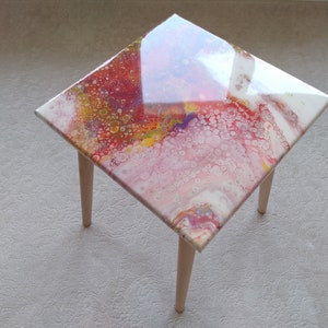 Small Wood Side Sofa Resin Coffee Table, Modern Unique Wooden Sofa End Epoxy Table, Living Room Bedside Colorful Abstract Art Coffee Table image 3