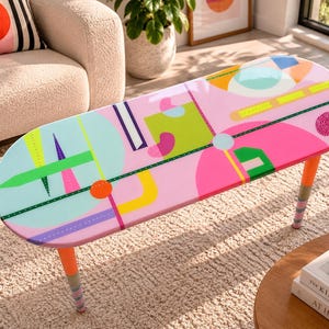 Pink Resin Coffee Table: Funky Neon Painted Leg Boho Side Table