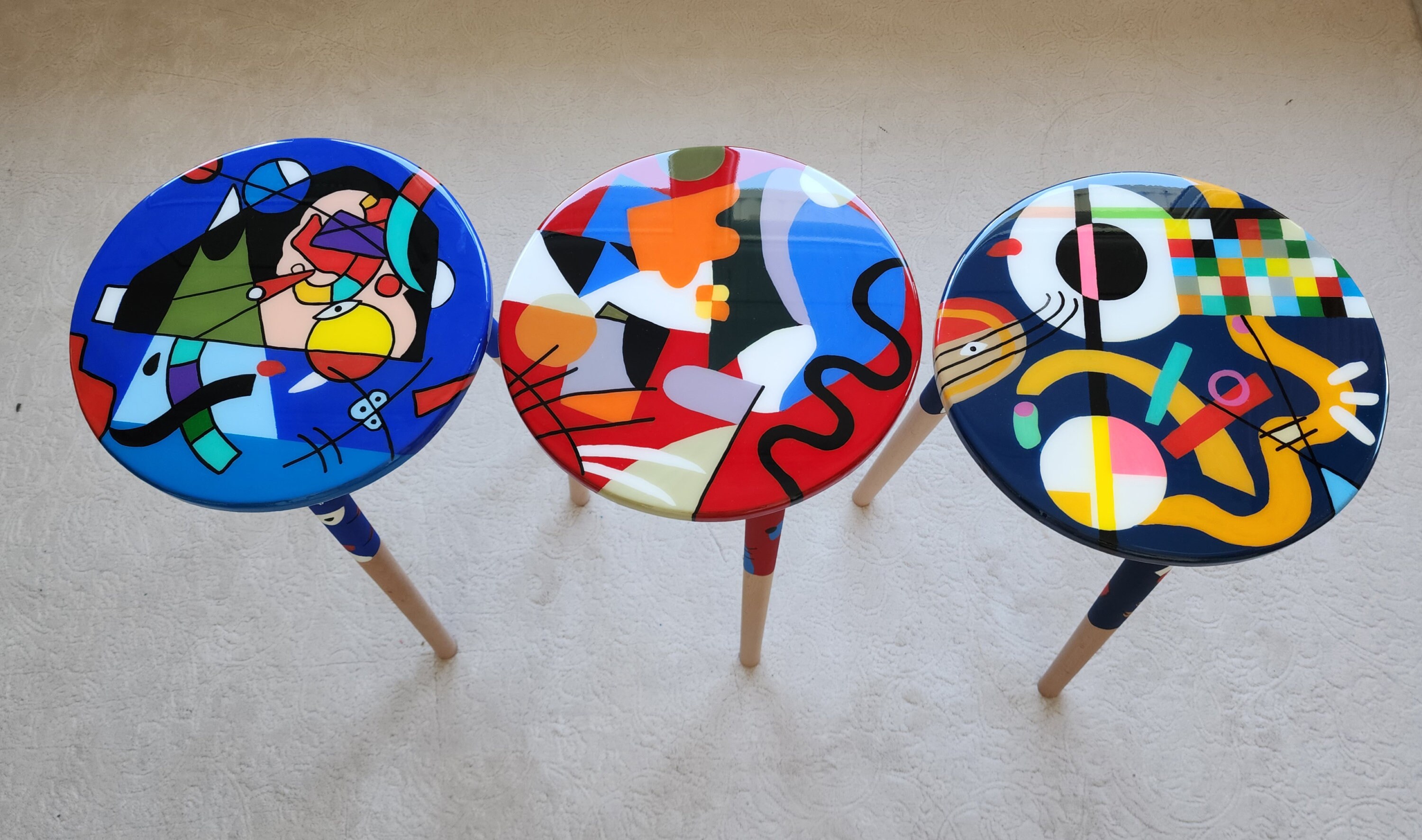 Hand-painted Resin Side Coffee Tables, Colorful Abstract Pop Art Accent ...