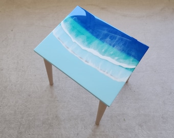 Coastal Resin Coffee Table: Ocean Wave Beach House Decor