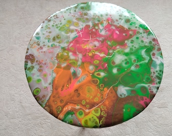 Table d'appoint en bois de résine faite main, table basse ronde d'art abstrait
