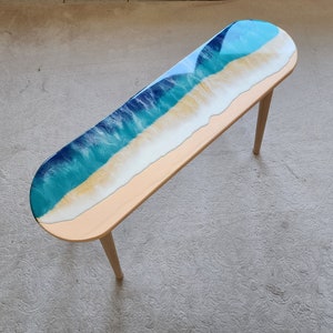 Oval Epoxy Resin Ocean Waves Side Coffee Table, Natural Beach House Decor Blue Coastal Nautical Sea Themed Entryway Bedside Bedroom Table image 6