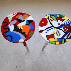 Red White Abstract Funky Colorful Side Resin Coffee Tables,maximalist ...