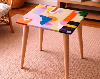 Table d'appoint abstraite en résine : meubles d'art en bois époxy coloré