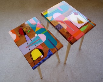 Unique Modern Colorful Epoxy Resin Side Tables, Funky Living Room Bedroom Entryway Corner Farmhouse Entryway End Cool Chic Art Coffee Tables