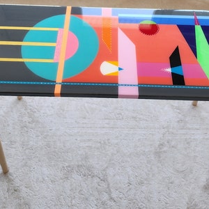 Oval Epoxy Resin Coffee Table: Colorful Abstract Art, Groovy Retro Design