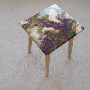 Resin Coffee Table Plant Stand Plant Lover Gift, Square Bedside Green Purple Modern Unique Wood Wooden Abstract Art Sofa Side Cool End Table