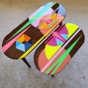 Colorful Resin Side Coffee Table Set: Mid Century Modern Pop Art