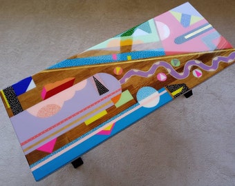 Custom Live Edge Epoxy Resin Bench, Colorful Abstract Wood Art