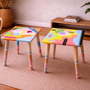 Hand Painted Resin Coffee Tables: Abstract Art, Quirky Modern Design (Set of 2)