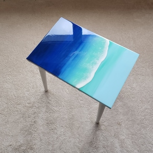 Epoxy Resin Ocean Wave Coffee Table: Coastal Beach Theme Side Table