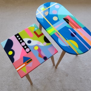 Funky 80s Resin Coffee Table: Abstract Pop Art Boho Accent