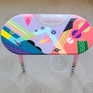 Abstract Resin Side Table, Colorful Funky Art, Modern Eclectic Decor