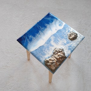 Resin Ocean Wave Coffee Table: Small Modern Wood Side Table