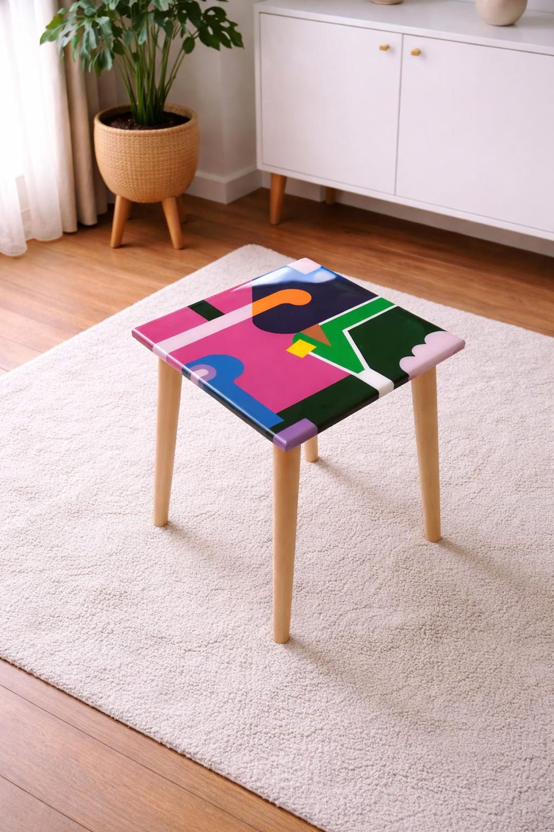 Colorful Abstract Resin Side Table, Modern Art Accent Table - Etsy