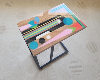 Neon Painted Resin Side Table, Metal Legs, Pop Art Decor