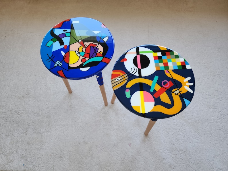 Hand-painted Resin Side Coffee Tables, Colorful Abstract Pop Art Accent ...