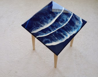 Handmade Epoxy Resin Coffee Table: Ocean Wave Beach Theme