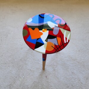 Red White Abstract Funky Colorful Side Resin Coffee Tables,maximalist ...