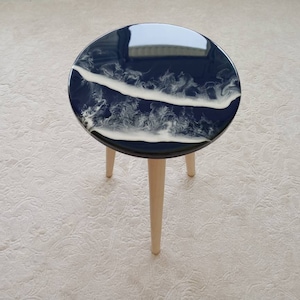 Resin Ocean Wave Coffee Table: Modern Beach Art End Table