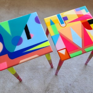 Funky Pink Resin Coffee Table, Abstract Neon Painted Legs
