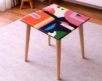 Funky Colorful Epoxy Resin Side Table: Mid-Century Modern Art