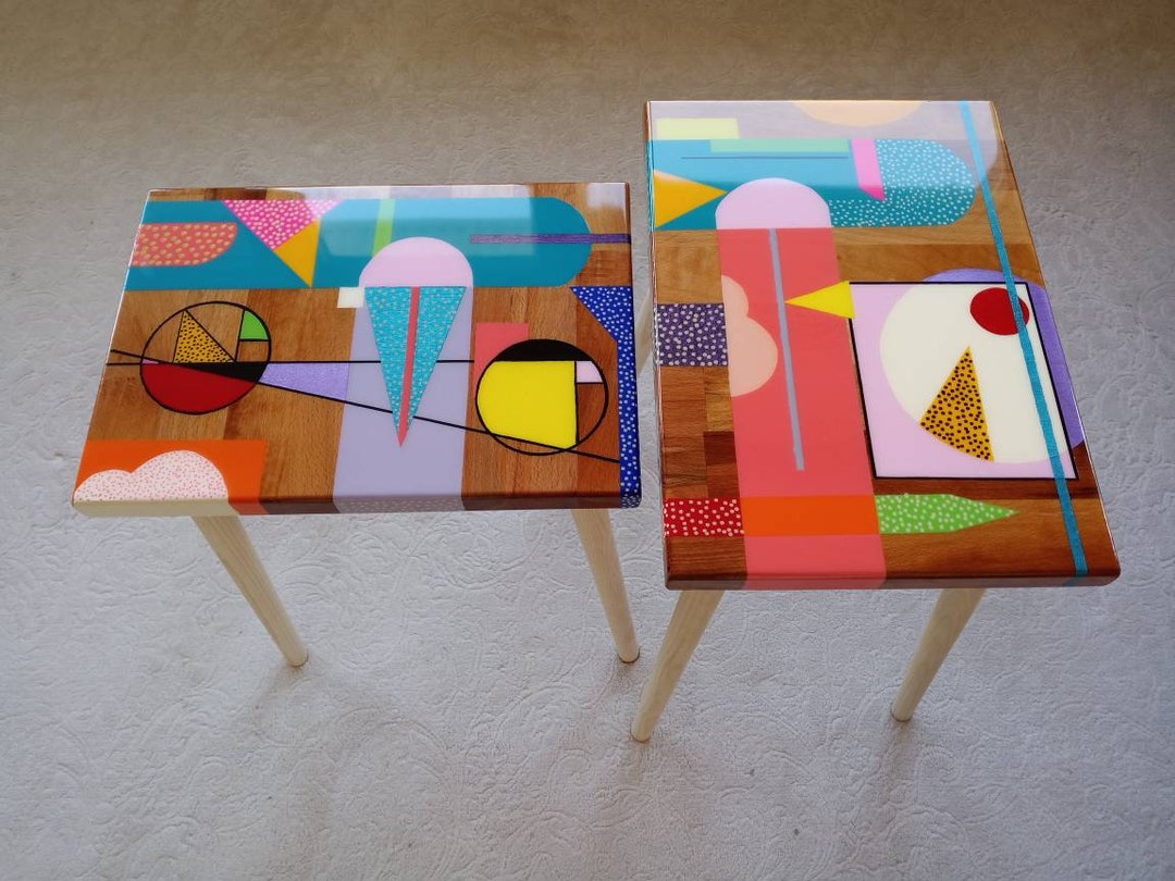 Hand Painted Resin Side Tables: Funky Abstract Art, Boho Decor - Etsy