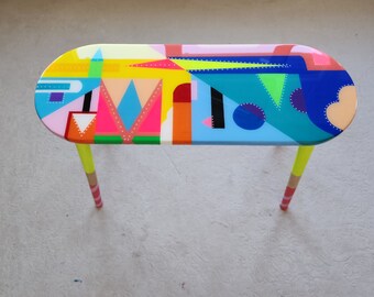 Handmade Resin Side Table, Colorful Abstract Epoxy Art, Funky Boho Decor