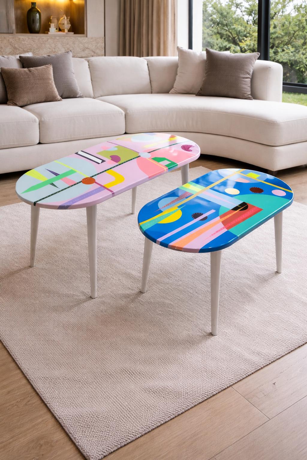 Funky Oval Resin Coffee Tables: Colorful Abstract Neon Art - Etsy