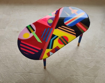 Colorful Abstract Resin Coffee Table, Modern Epoxy Pop Art Table