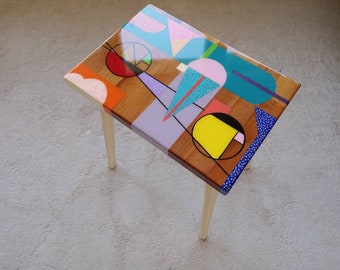 Mesa de centro de resina hecha a mano: pequeña mesa auxiliar bohemia de madera