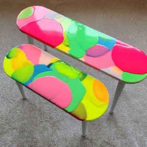 Neon Painted Resin Coffee Tables, Eclectic Abstract Oval Nesting Side Tables