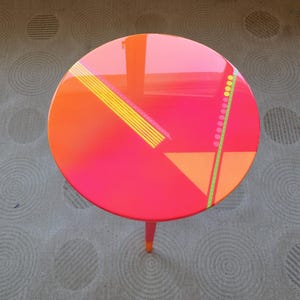Hand Painted Resin Side Table: Pink Abstract Art, Boho Retro Style