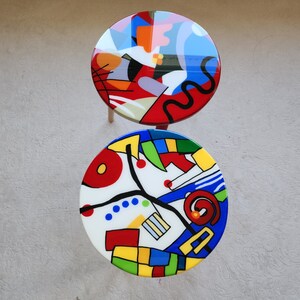 Red White Abstract Funky Colorful Side Resin Coffee Tables,maximalist ...