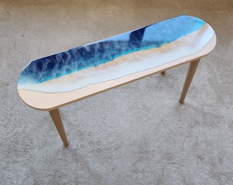 Ocean Wave Epoxy Resin Side Table, Beach House Decor