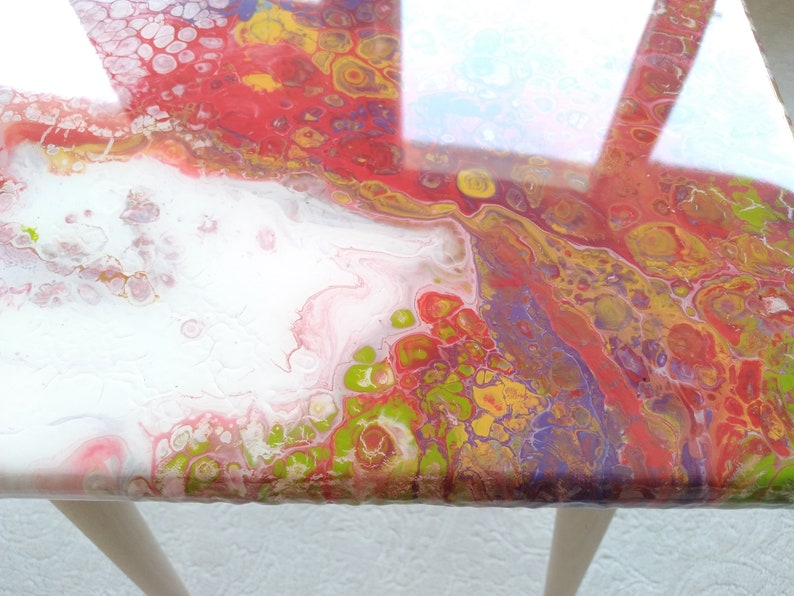 Small Wood Side Sofa Resin Coffee Table, Modern Unique Wooden Sofa End Epoxy Table, Living Room Bedside Colorful Abstract Art Coffee Table image 8