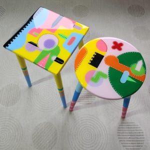Colorful Resin Coffee Tables: Abstract Art Wooden Side Table Set