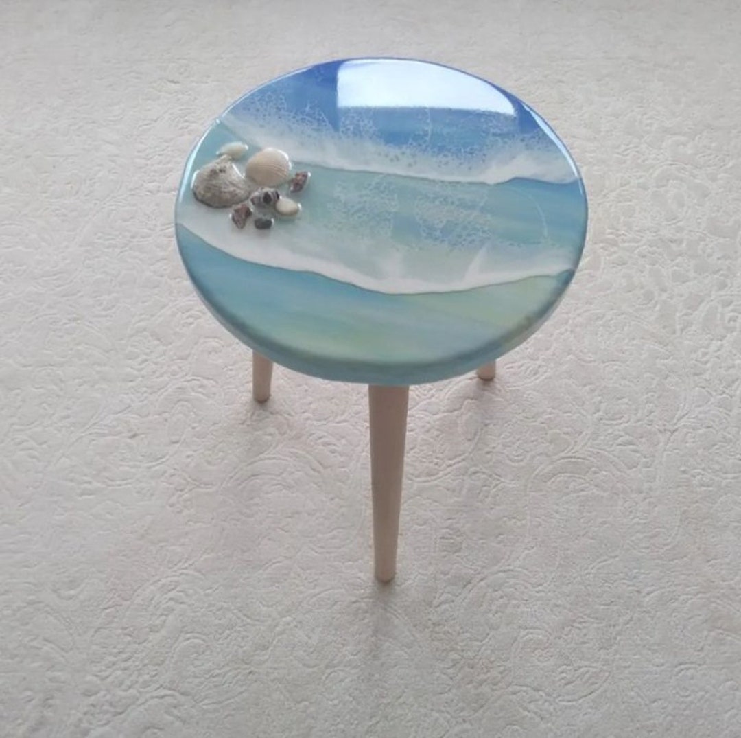 Natural Ocean Wave Resin Side Table, Unique Beach Themed Coffee Table ...