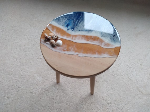 Round Resin Ocean Wave Natural Table Beach Art Design Modern