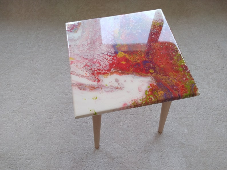 Small Wood Side Sofa Resin Coffee Table, Modern Unique Wooden Sofa End Epoxy Table, Living Room Bedside Colorful Abstract Art Coffee Table image 9