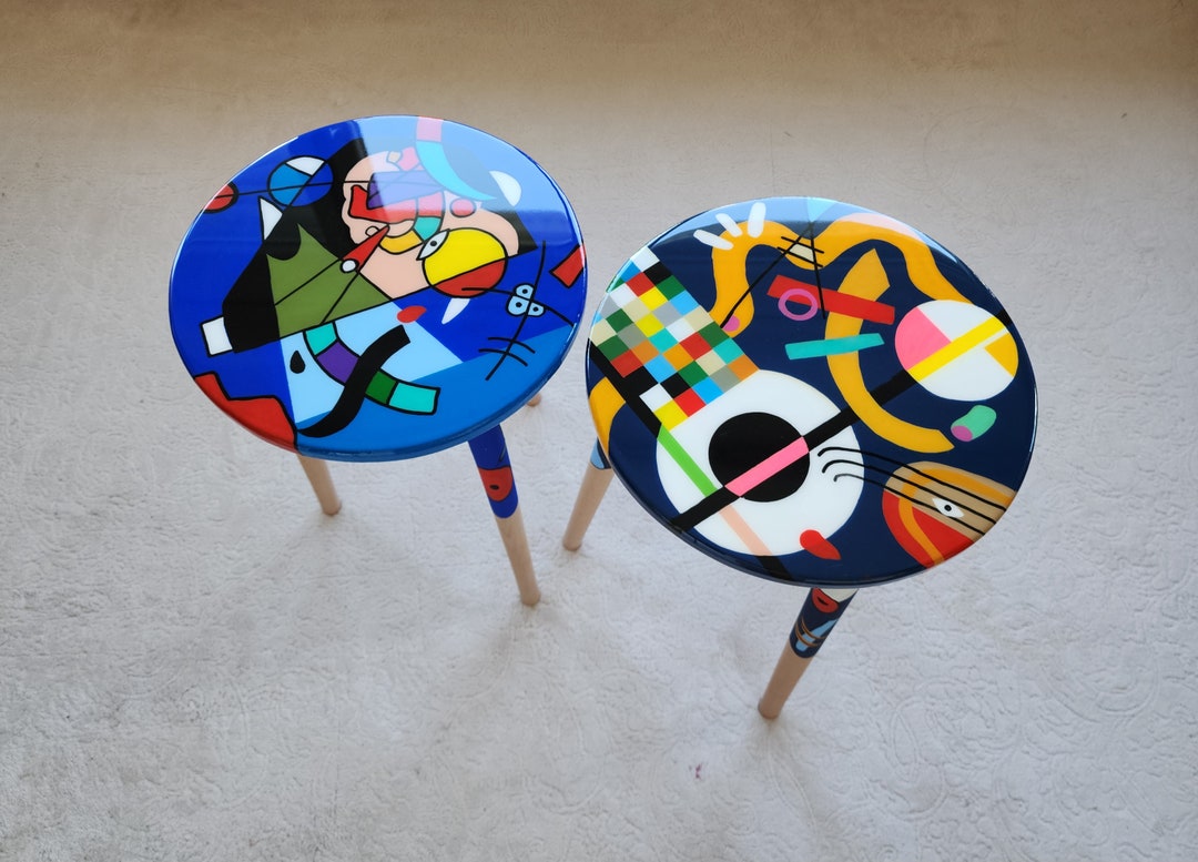 Round Unusual Abstract Funky Colorful Side Resin Coffee Tables - Etsy