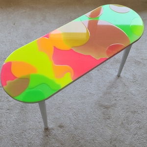 Colorful Epoxy Resin Side Table: Abstract Modern Art, Pink Accent