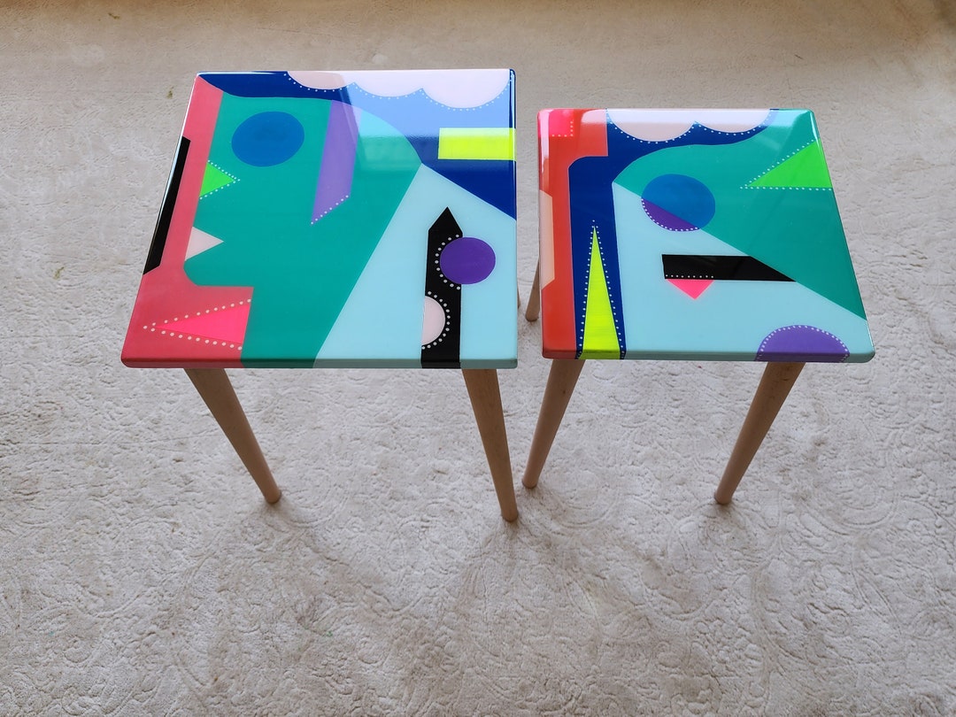 Unusual Epoxy Resin Colorful Abstract Side Coffee Tables, Eclectic ...