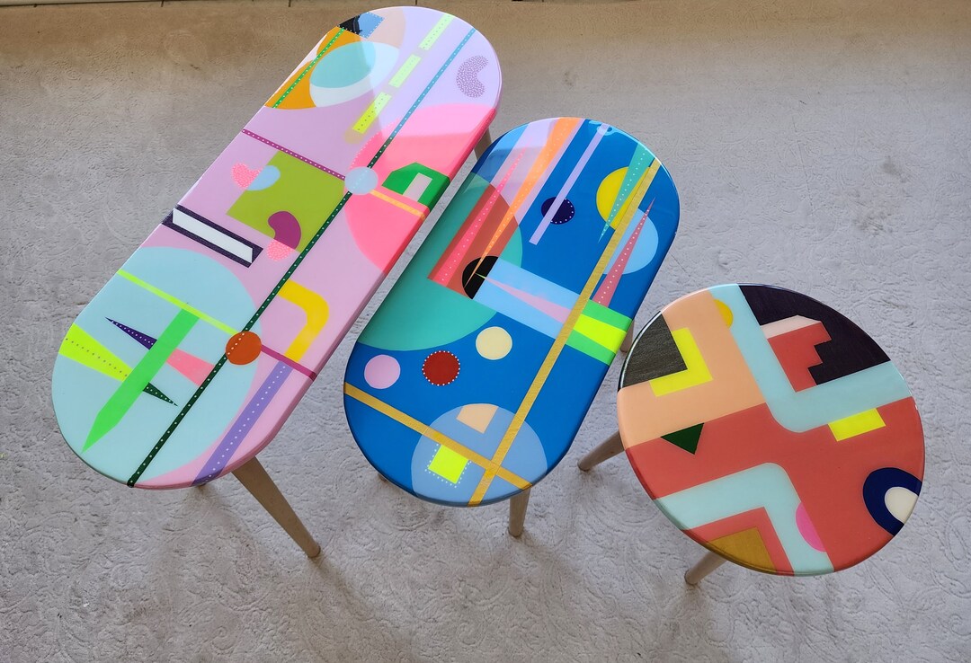 Handmade Resin Coffee Tables: Colorful Abstract Pop Art End Tables - Etsy