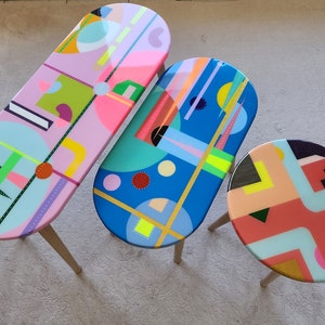 Handmade Resin Coffee Tables: Colorful Abstract Pop Art End Tables