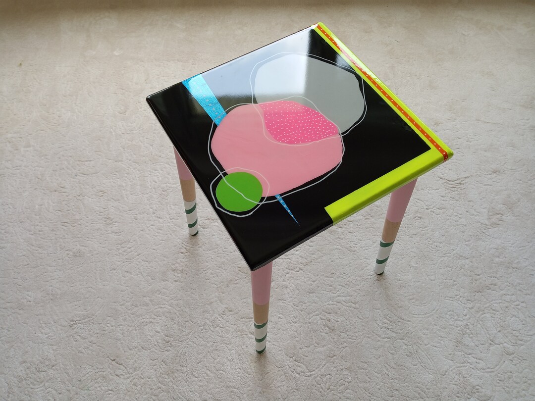 Abstract Colorful Funky Side Resin Coffee Table, Modern Vibrant Unique