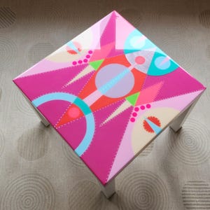 Colorful Stylish Pink Abstract Resin Side Coffee Table, Modern Epoxy Art Furniture