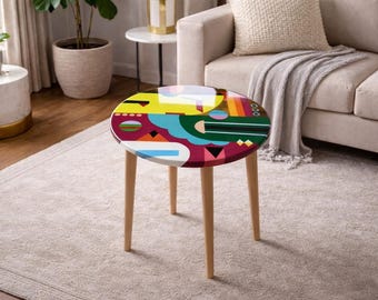 Table basse vibrante en résine époxy : ronde, colorée, art moderne