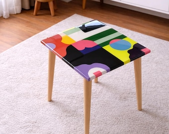 Handmade Abstract Epoxy Resin Coffee Table,Pink Painted Legs